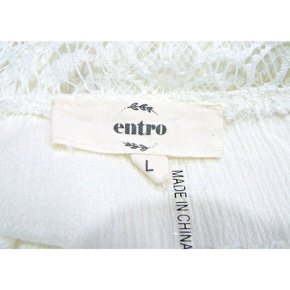 Entro Ivory Crepe and Lace Crochet Peasant Shirt Top Long Sleeves Size Large - Picture 7 of 11